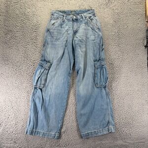 Wild Fable Jeans Womens 4 Blue Cotton Denim Straight Baggy Faded Cargo Carpenter